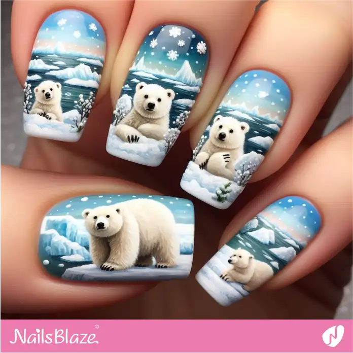 Polar Bear on Iceberg Nail Art | Polar Wonders Nails - NB3119